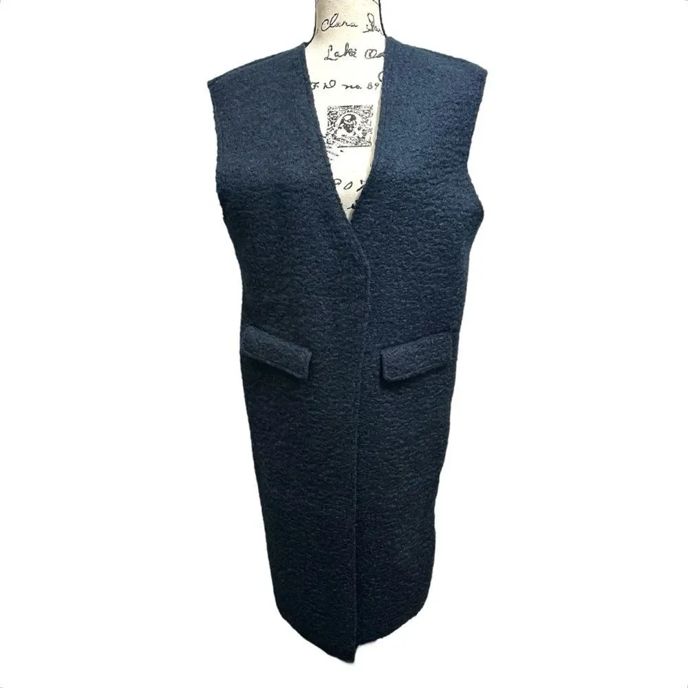 Zara Navy‎ Blue Long Winter Vest Small